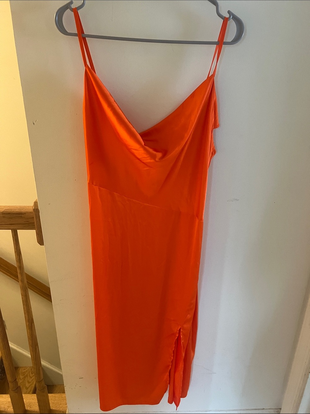 Satin Cowl Neck Slip Dress in Bright Orange